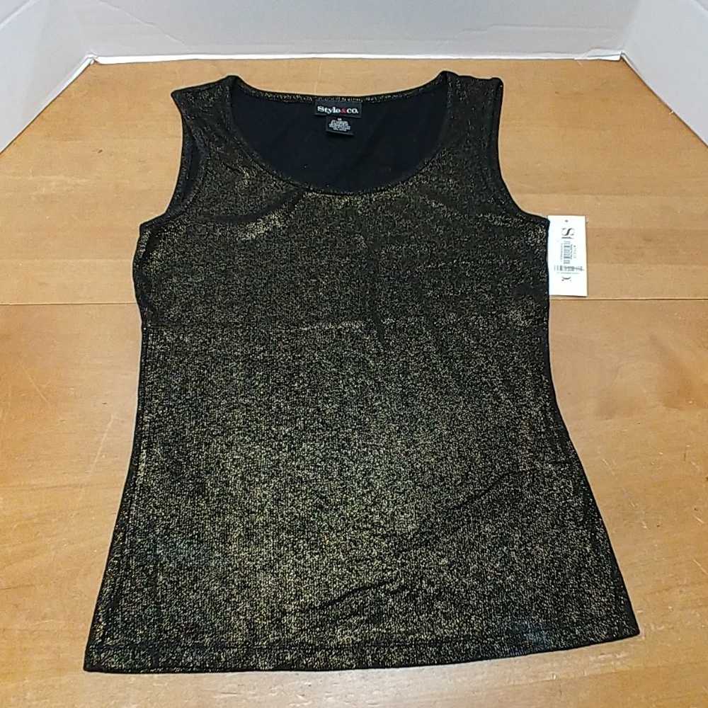 Style & Co tank top stretch black and gold